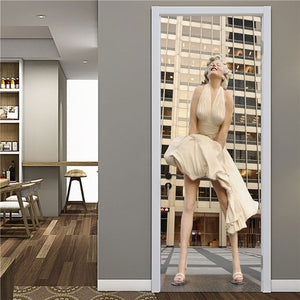 2PCS/Set Fashion Geometric Door Sticker Wallpaper On The Door Home Decoration Self Stick Wallpaper Waterproof Renovation Poster